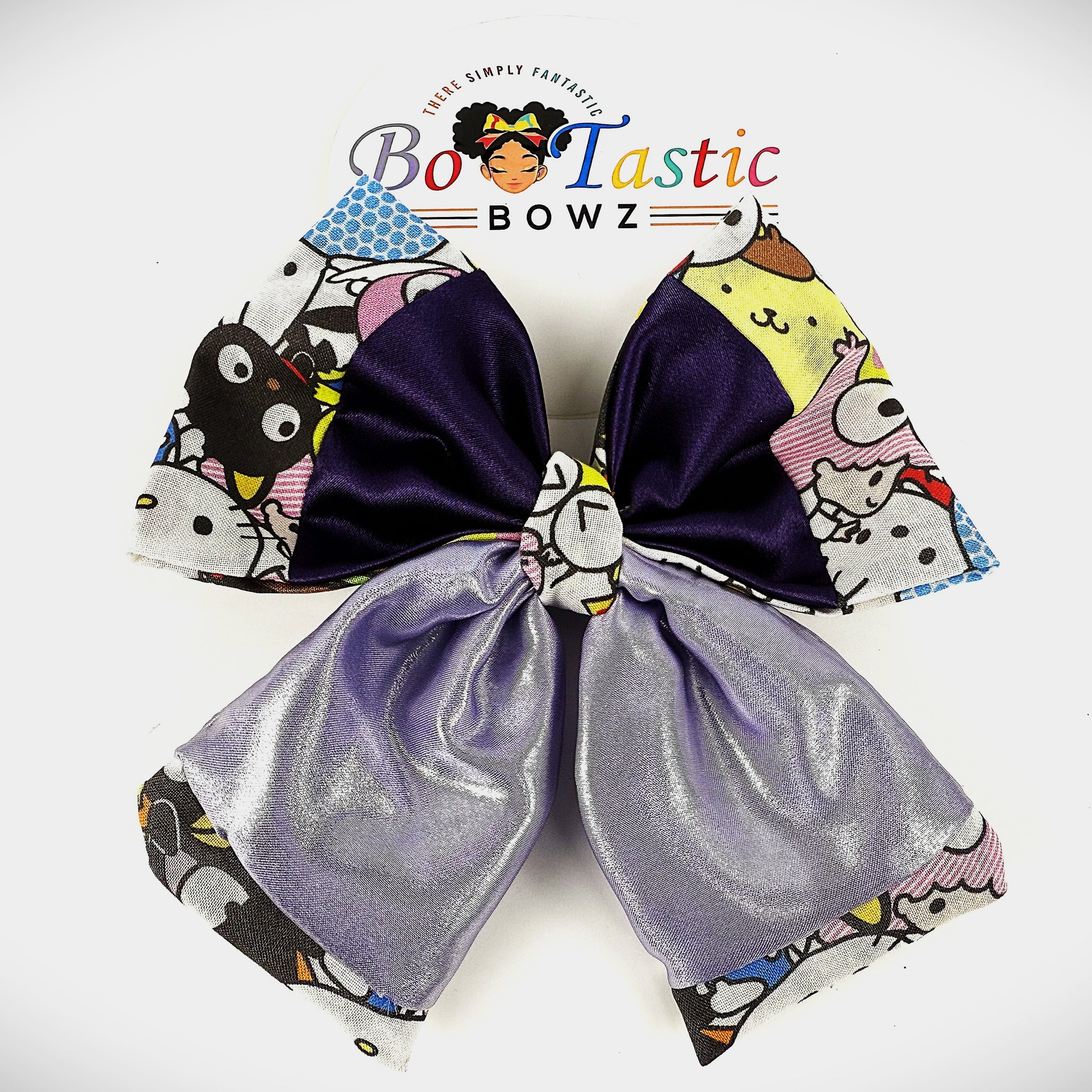 Bo Tastic Hello kitty shiny purple 2 tone Long Tail Bow