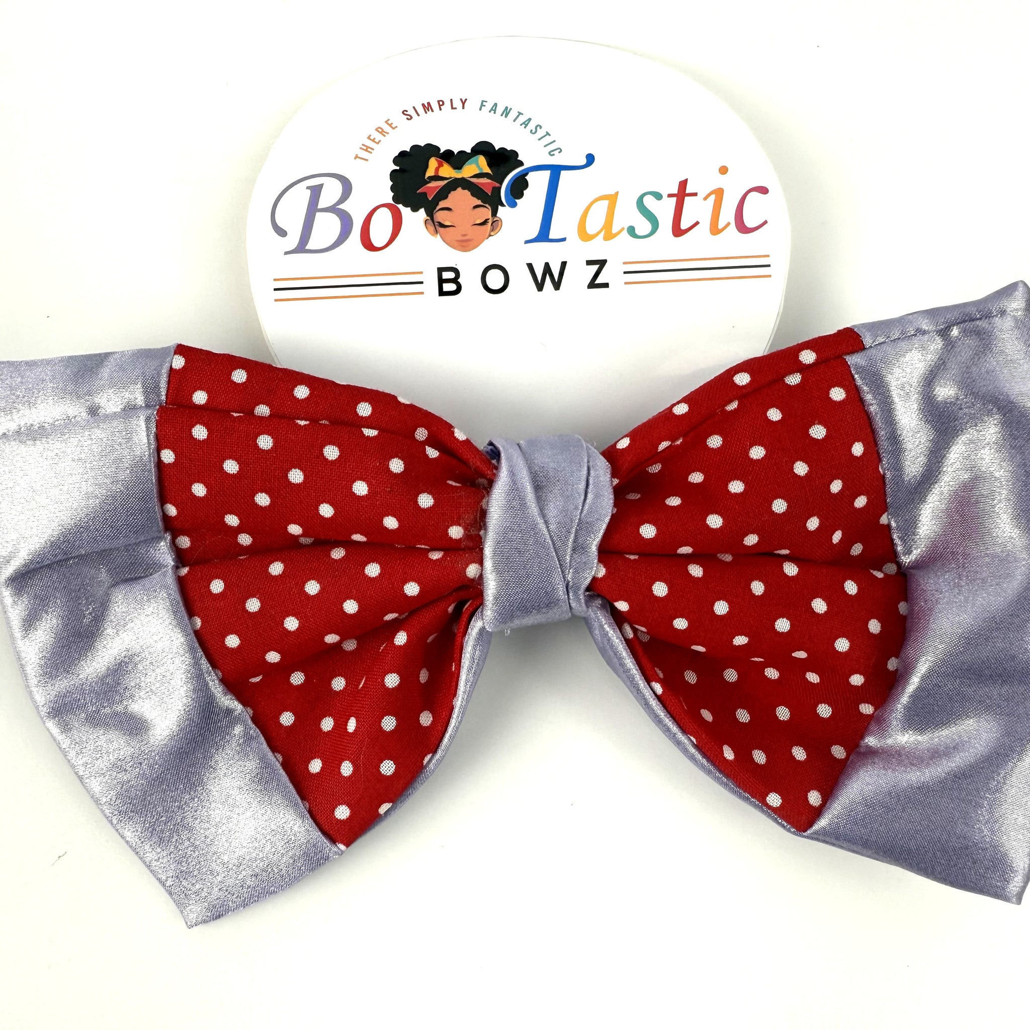Bo Tastic Polka Dot Two-Tone Red and Shiny Purple Bow